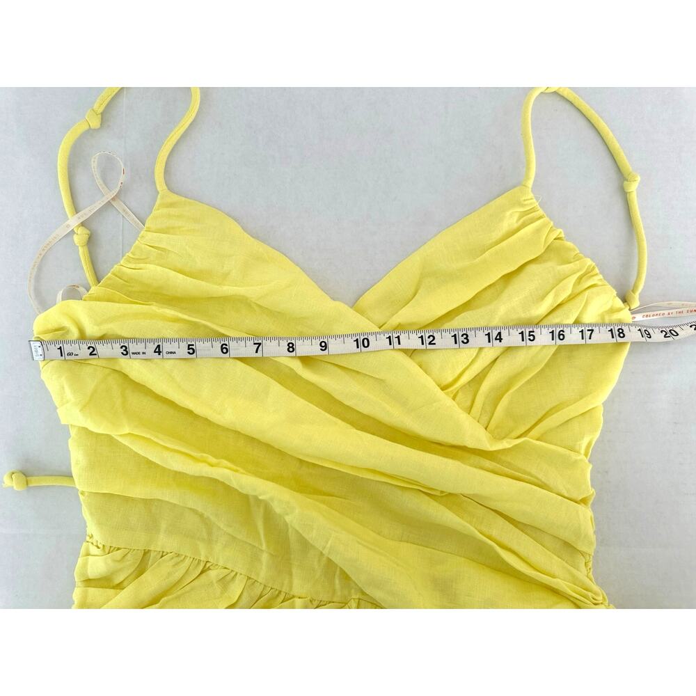 FARM Rio Yellow Ruched Cross-Over Linen-Blend Maxi Dress - Size L - Picture 8 of 13